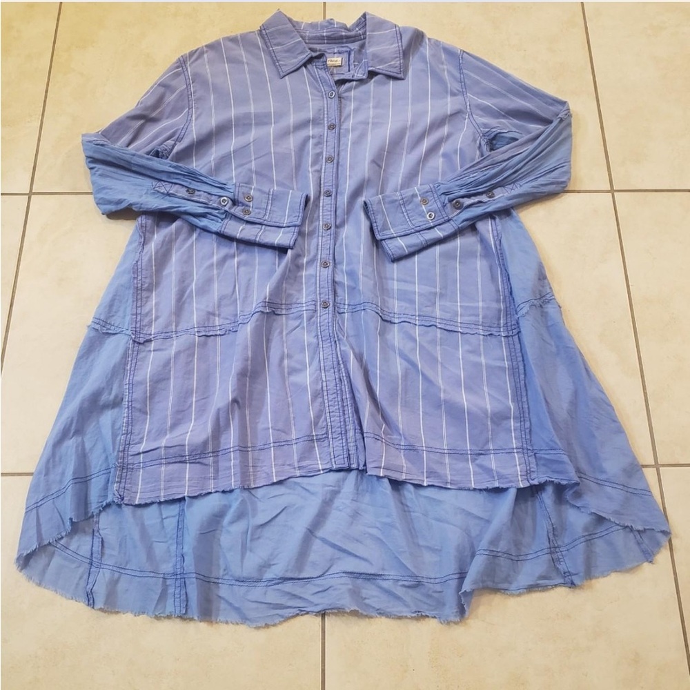 We The Free Blue Striped Button Down Shirt - Picture 1 of 3